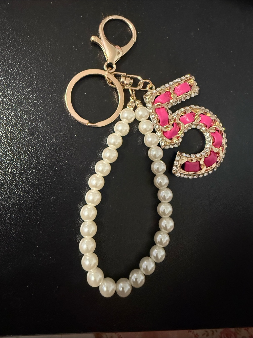 Pearl Beaded Wristlet Keychain Number 5 Charm! New! You pick one!!